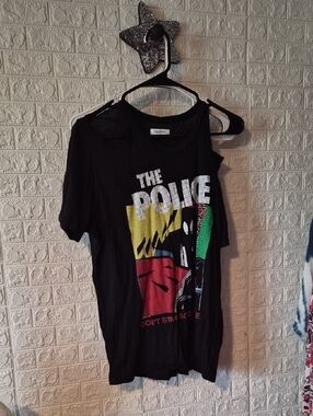 Lauren Moshi Black Graphic Tee with Red, Yellow & Green Print Police